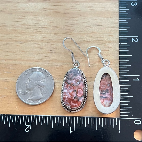 New Leopard or Asteroid Jasper Stone Silver Hook Earrings - Picture 3 of 5